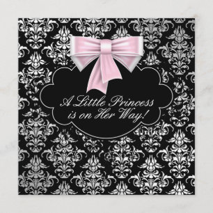 Invitation Silver Rose Black Princesse Baby Girl Douche