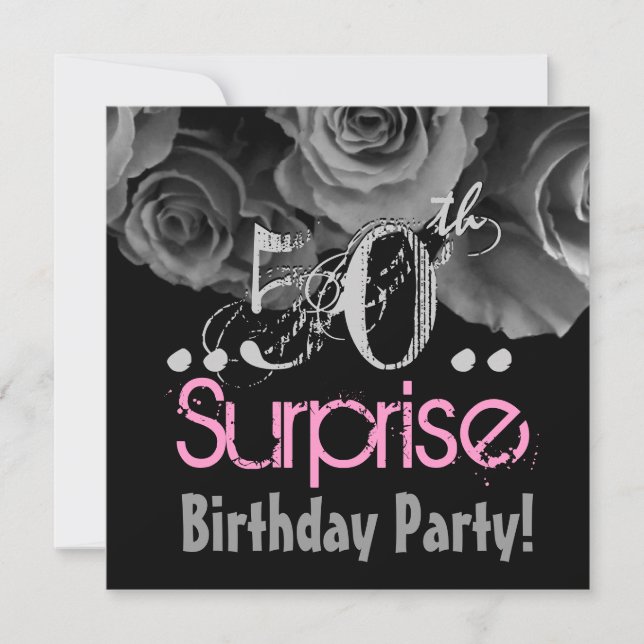 Invitation Silver Rose Bouquet 50e fête d'anniversaire surpri (Devant)