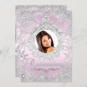 Invitation Silver rose Tiara Snowflake Sparkle Quinceanera