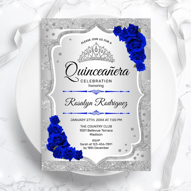 Invitation Silver Royal Blue Quinceanera (Créateur téléchargé)