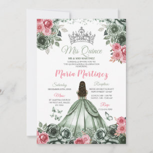Invitation Silver Sage Vert et rose Princesse Mis Quince
