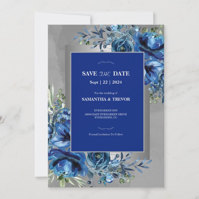 Invitation Silver & Sapphire : Annonce de réservation de date (Devant)