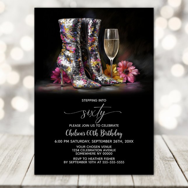 Invitation Silver Sequin Boots 60th Birthday Party (Créateur téléchargé)