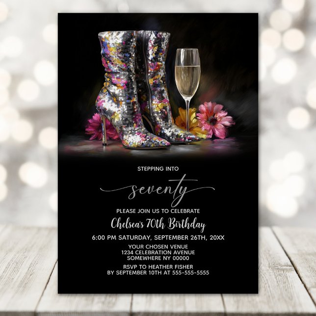 Invitation Silver Sequin Boots 70th Birthday Party (Créateur téléchargé)