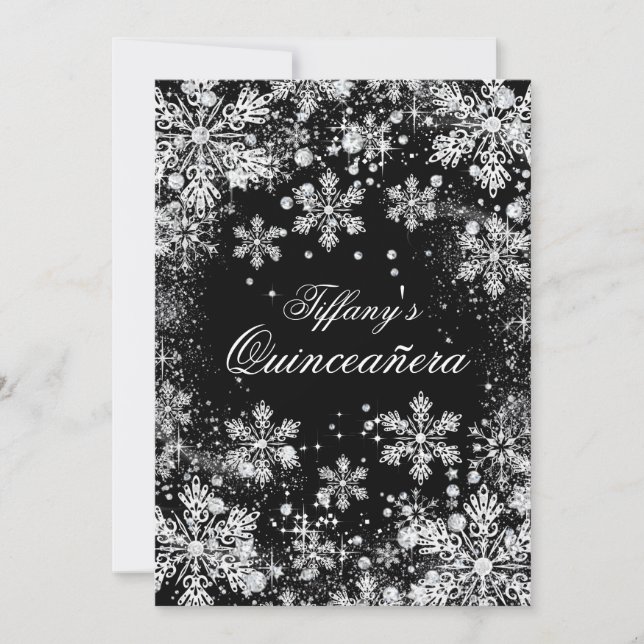 Invitation Silver Snowflake Hiver Merveilles Quinceanera (Devant)