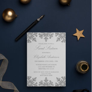 Invitation Silver Snowflake Winter Sweet 16