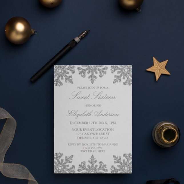Invitation Silver Snowflake Winter Sweet 16 (Créateur téléchargé)