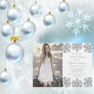 Invitation Silver Snowflake Winter Sweet 16