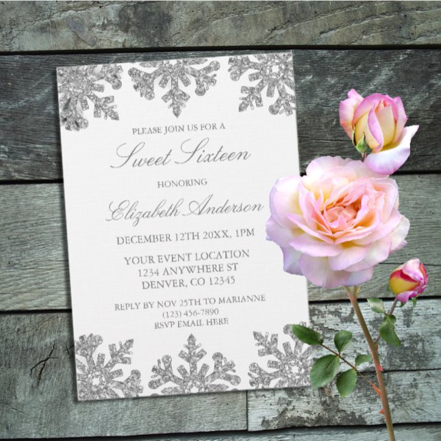 Invitation Silver Snowflake Winter Sweet 16 (Créateur téléchargé)