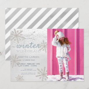 Invitation Silver Snowflake Winter Wonderland Photo Anniversa