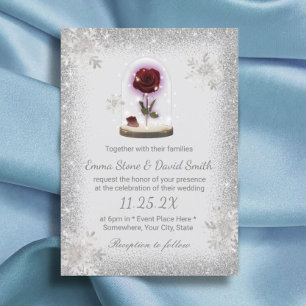 Invitation Silver Snowflakes Mariage d'hiver Beauté Rose Dôme