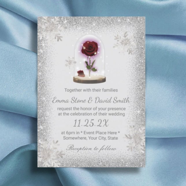 Invitation Silver Snowflakes Mariage d'hiver Beauté Rose Dôme (Créateur téléchargé)