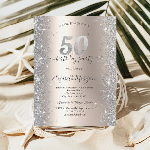 Invitation Silver Sparkle Diamonds ivoire 50e fête d'annivers
