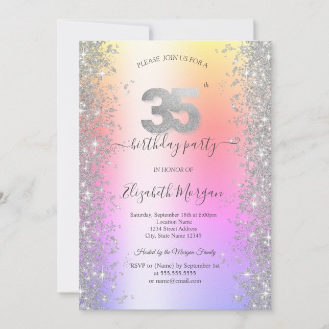 Invitation Silver Sparkle Diamonds Ombre 35ème anniversaire (Devant)