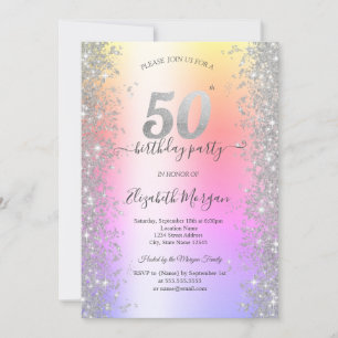 Invitation Silver Sparkle Diamonds Ombre 50e fête d'anniversa