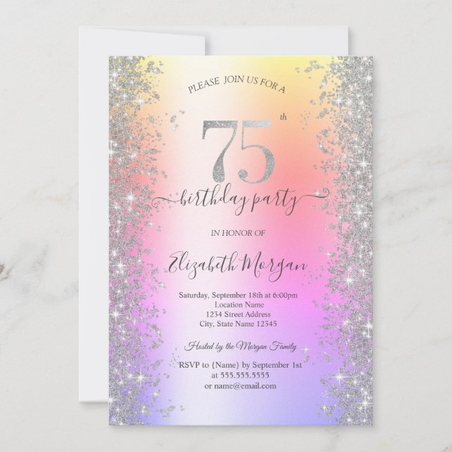 Invitation Silver Sparkle Diamonds Ombre 75ème anniversaire (Devant)