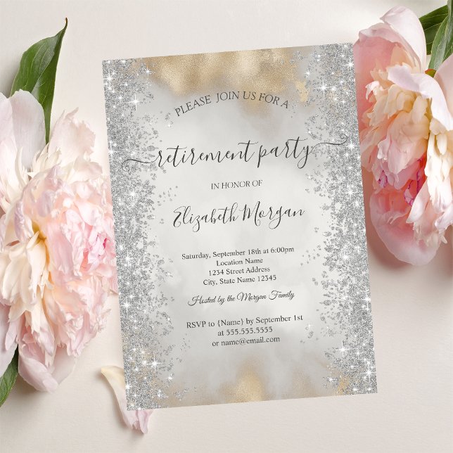 Invitation Silver Sparkle Diamonds Parties scintillant or Ret (Créateur téléchargé)