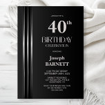 Invitation Silver Striped Black Grey 40th Birthday Party<br><div class="desc">Invite your friends and loved ones to your birthday celebration with this modern silver striped black and grey 40th birthday party invitation. The customizable text area in this invitation template allows you to include all the necessary details for your special birthday celebration, including the date, time, venue, and RSVP information....</div>