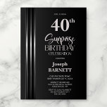 Invitation Silver Striped Black Grey 40th Surprise Birthday<br><div class="desc">Make the surprise unforgettable with this stylish silver striped black and grey surprise 40th birthday party invitation. The customizable text templates allow you to add the name of the honored guest, the secret party details, and the venue with ease. Your guest of honor will be in for a night of...</div>