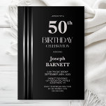 Invitation Silver Striped Black Grey 50th Birthday Party<br><div class="desc">Invite your friends and loved ones to your birthday celebration with this modern silver striped black and grey 50th birthday party invitation. The customizable text area in this invitation template allows you to include all the necessary details for your special birthday celebration, including the date, time, venue, and RSVP information....</div>