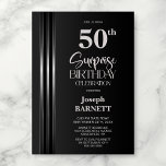 Invitation Silver Striped Black Grey 50th Surprise Birthday<br><div class="desc">Make the surprise unforgettable with this stylish silver striped black and grey surprise 50th birthday party invitation. The customizable text templates allow you to add the name of the honored guest, the secret party details, and the venue with ease. Your guest of honor will be in for a night of...</div>