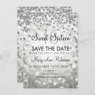 Invitation Silver Sweet 16 Enregistrer La Date Parties scinti