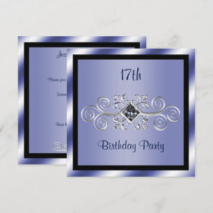 Invitation Silver Swirls & Diamond 17ème fête d'anniversaire