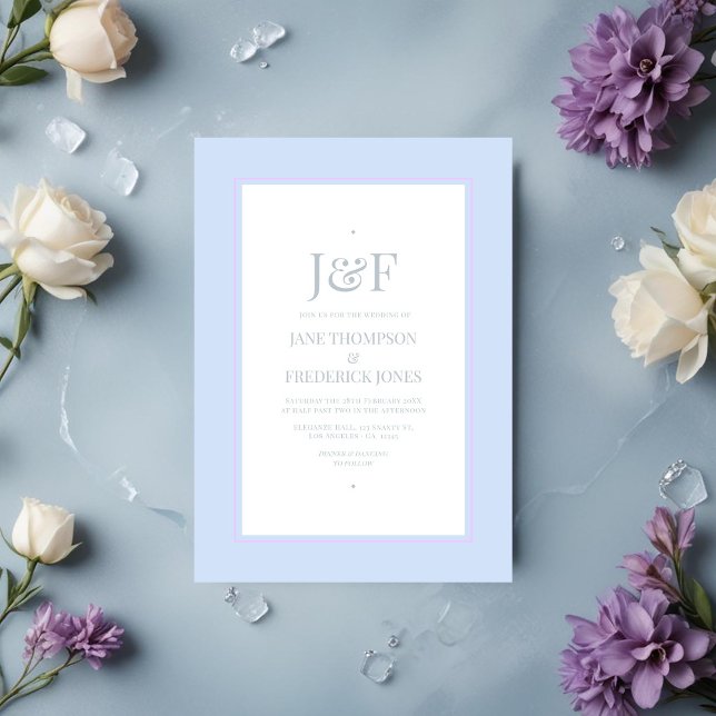 Invitation Silver tendance, bleu Icy et Mariage Lilac (Trendy Silver, Icy Blue and Lilac Wedding Invitation)