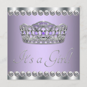Invitation Silver Tiara Lavender Baby shower violet