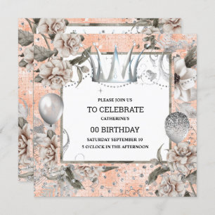 Invitation Silver tiara shabby chic pêche à parties scintilla