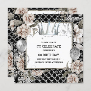 Invitation Silver tiara shabby chic pèse sirène florale