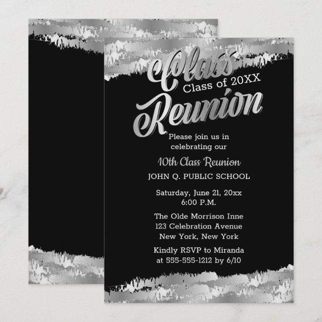 Invitation Silver Tone Classe moderne Réunion (Devant / Derrière)