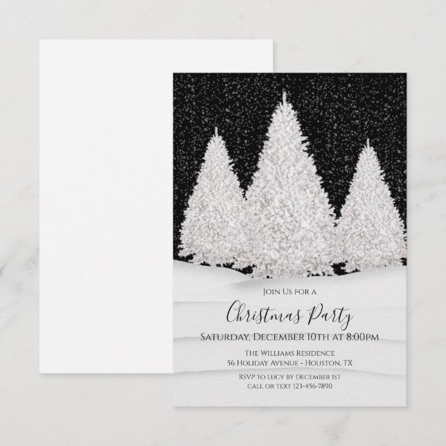Invitation Silver Tree's Snowy Wintry scène de nuit Noël (Devant / Derrière)