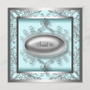 Invitation Silver Turquoise Blue Sweet 16 Anniversaire