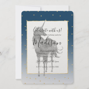 Invitation Silver Unicorn Shine Bright Gold Stars Anniversair