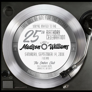 Invitation Silver Vinyl Record Retro 25e anniversaire fête