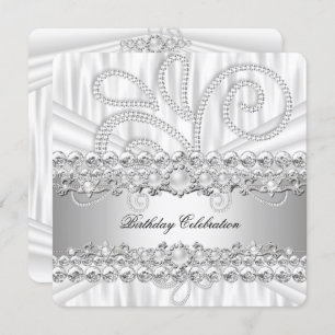 Invitation Silver White Diamonds Pearl Élégante fête d'annive