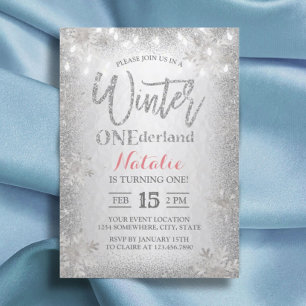 Invitation Silver Winter moderne ONE derland 1ère fête d'anni