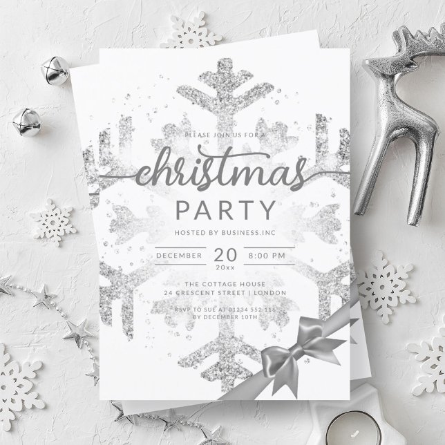 Invitation Silver Winter Parties scintillant Snow Company Noë (Silver Winter Glitter Snow Company Christmas Invitation)
