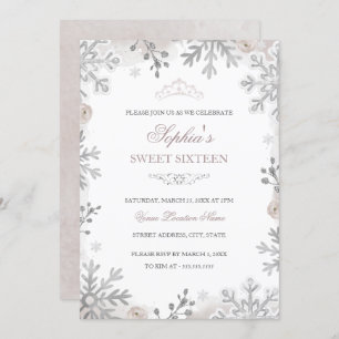 Invitation Silver Winter Wonderland Blush Sweet 16e anniversa