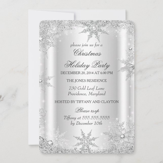 Invitation Silver Winter Wonderland Noël Fête de Noël 2 (Devant)
