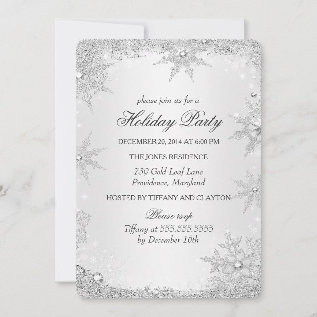 Invitation Silver Winter Wonderland Noël Fête de Noël 2 (Devant)