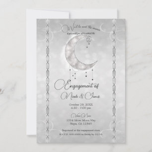 Invitation Silvery White Crescent Moon Stars