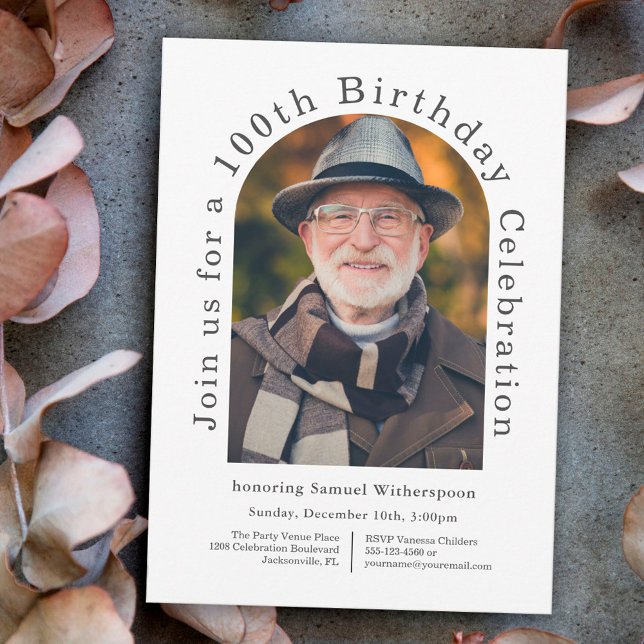 Invitation Simple 100e fête d'anniversaire avec 2 photos (Créateur téléchargé)