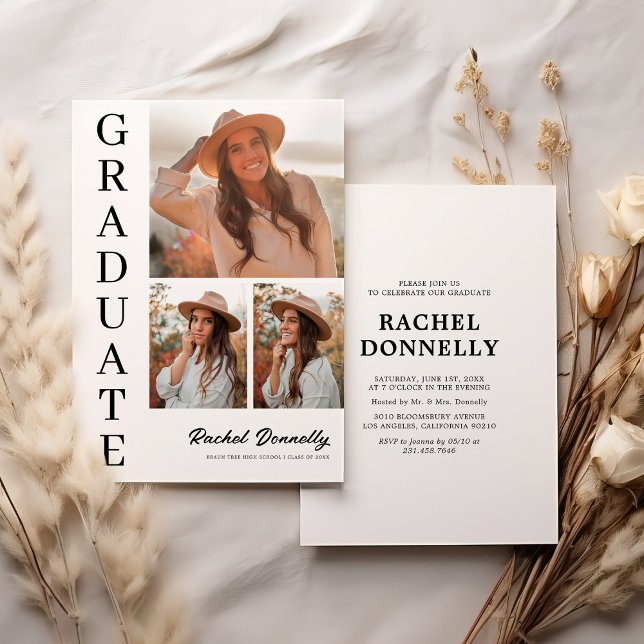 Invitation Simple 3 Photo Graduation Party (Créateur téléchargé)