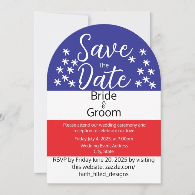 Invitation Simple 4 juillet Mariage campagnard patriotique (Devant)