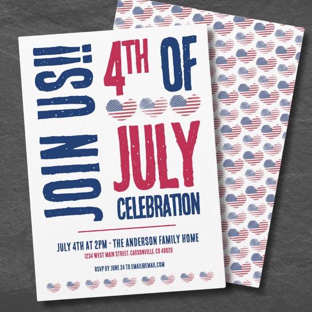 Invitation Simple 4 juillet patriotique rouge blanc (Simple Red White Blue Patriotic 4th Of July Invitation)