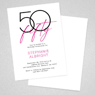 Invitation Simple 50 ans et Fabuleux Fête d'anniversaire rose