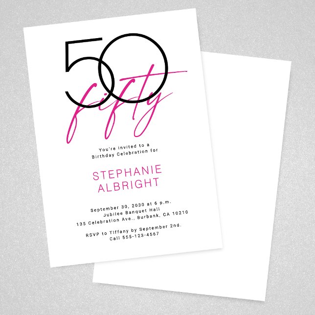 Invitation Simple 50 ans et Fabuleux Fête d'anniversaire rose (Créateur téléchargé)