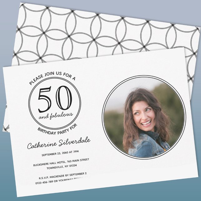 Invitation Simple 50 ans et Incroyable Photo Fête d'Anniversa (Fifty and fabulous minimalist photo birthday party invitation)